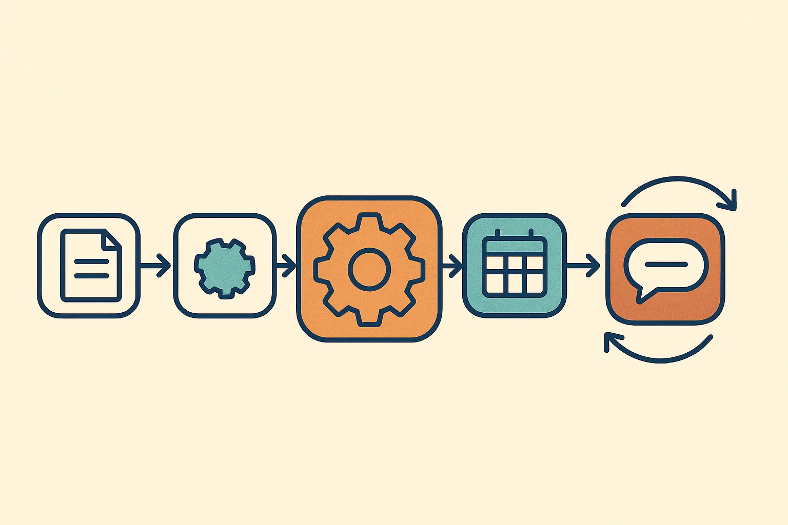 Scattered app notification streams from Slack and email converging into a single glowing automation node