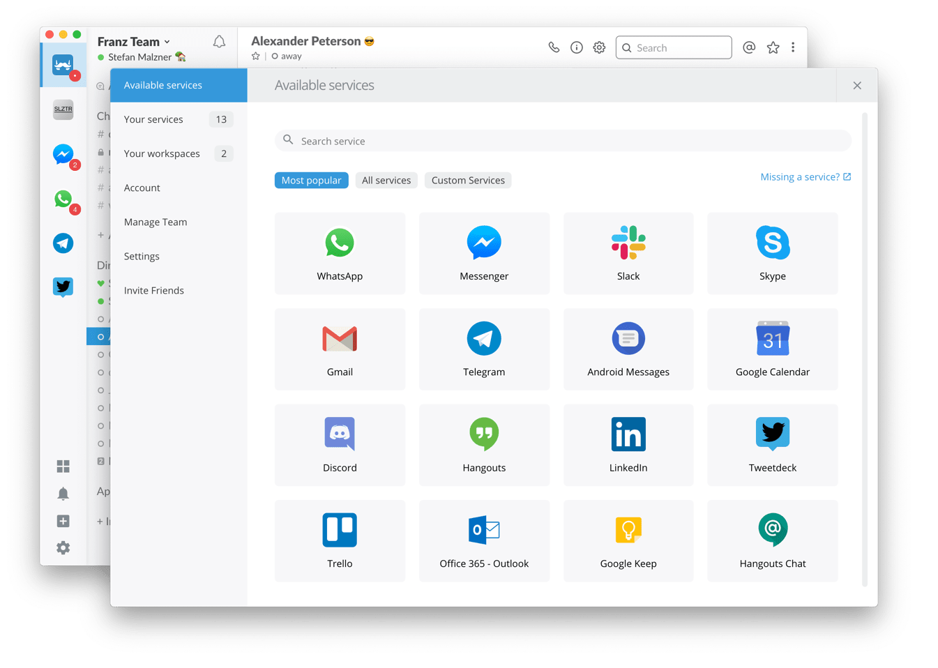 Franz A Free Messaging App For Slack Facebook Messenger Whatsapp Telegram And More