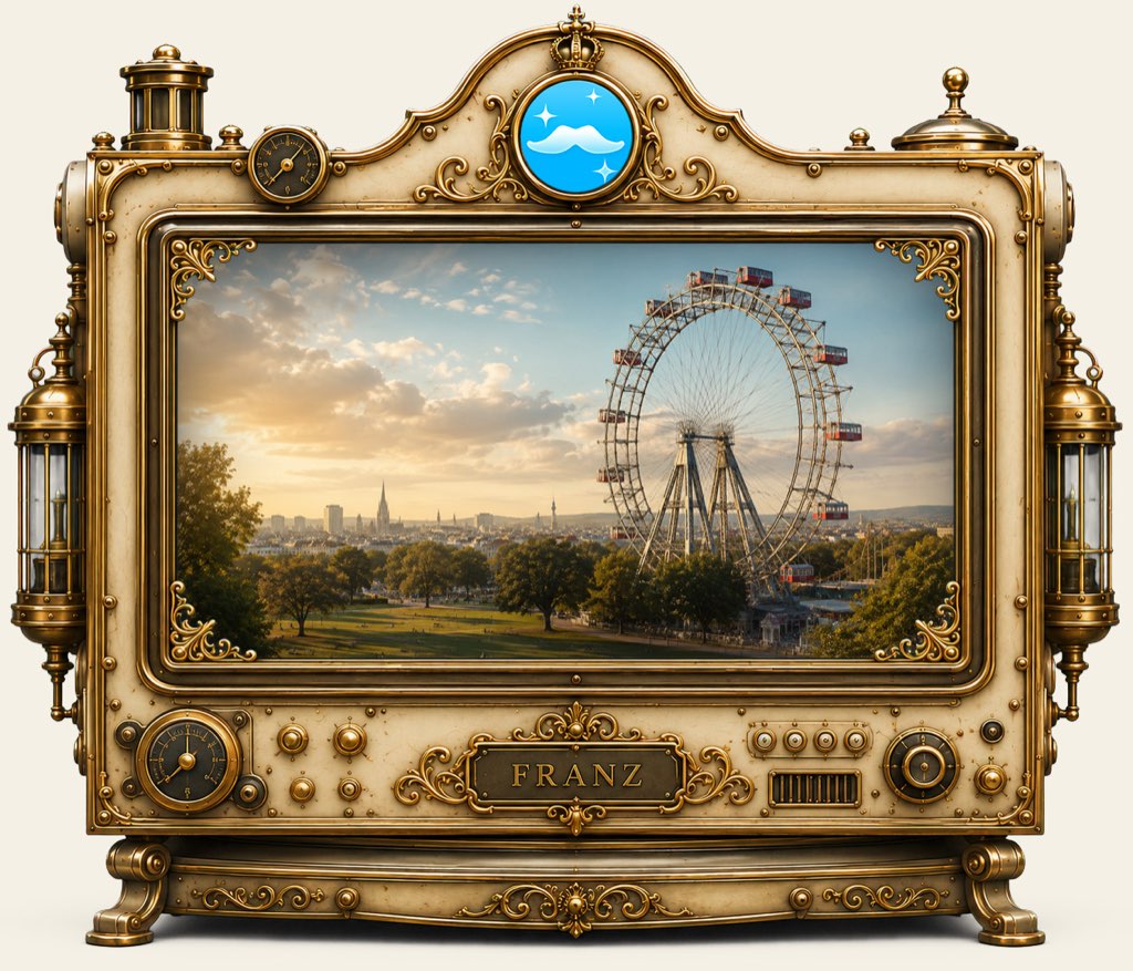 The brass Franz apparatus showing the Wiener Riesenrad over the Prater