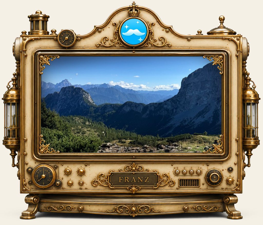 The brass Franz apparatus showing an Alpine valley under a clear sky